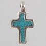 Turquoise Chip Inlay Cross Charm in Sterling Silver, #2510