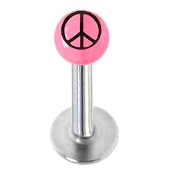 16 Gauge Pink Acrylic Peace Sign Labret Monroe Tragus