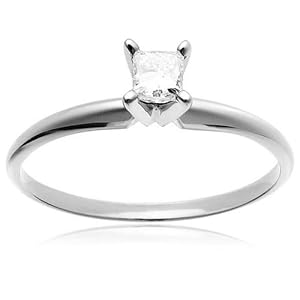 14k White Gold Princess-Cut Solitaire Engagement Ring (1/4 ct, I-J Color, I1-I2 Clarity)