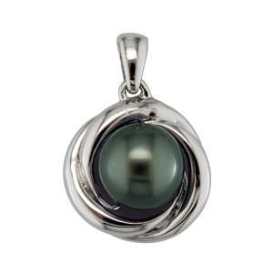 Sterling Silver Swirling Bloom Pendant with 3/4 Cut Black Tahitian Pearl with 18 Inch Chain in Gift Box