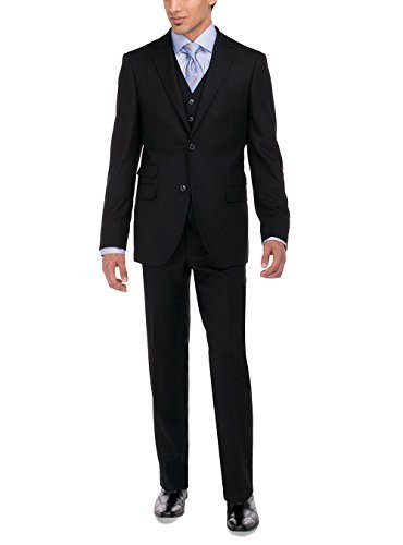 Luciano Natazzi Men's Two Button Bird's Eye 3 Piece Modern Fit Vested Suit