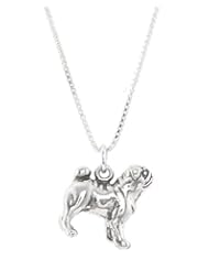 Sterling Silver Chinese Pug Dog Charm with Box Chain Necklace