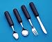[Item]: Fork [Additional Info]: . Weighted utensils help to decrease tremors. Slight indentation places fingers in a comfortable, ergonomic position. Weighs approx. 8 oz. Stainless steel. Dishwasher safe. Latex free.