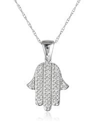 14k White Gold Diamond Hamsa Pendant Necklace, 16"