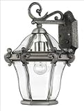 San Clemente Brass Outdoor Lantern Fixture - Olde Iron - Bound Glass Is Bent And Beveled