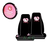 A Set of 2 Front Universal Fit Bucket Seat Cover and Steering Wheel Cover - Sanrio Hello Kitty Hearts
