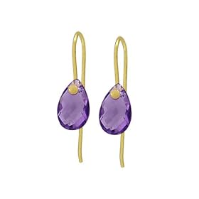 Gold Overlay Sterling Silver 8x5mm Pear-Shaped Briolette Amethyst Earrings