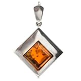 IMAGE OF Sterling Silver Cognac Color Amber Pendant Cabochon Size 12x12mm