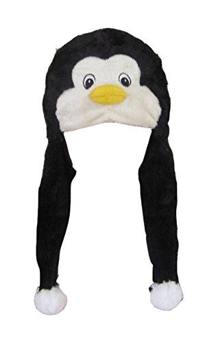 ZooPurr Pets Unisex Plush Animal Hats with Poms - Warm, Soft, and Cozy (Penguin)