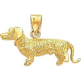 14K Gold 3D Dachshund Dog Charm