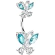 Sterling Silver 925 Aqua Swarovski Butterfly Belly Ring