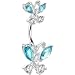 Sterling Silver 925 Aqua Swarovski Butterfly Belly Ring