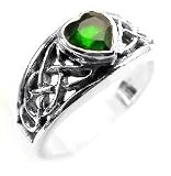 Silver Celtic Knot and Green Crystal Heart Ring (Size 5,6,7,8,9)