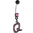 Black Anodized Pink Jeweled Initial Belly Ring-Letter Q
