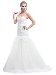 Sweetheart One Shoulder Natural   Waistline Floor Length Lace Tulle Mermaid  Dress