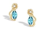 14K Yellow Gold Genuine Marquise Blue Topaz and Diamond Earrings