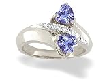 14K White Gold Genuine Heart Tanzanite and Diamond Bypass Ring