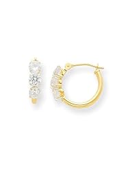 MadiK® 14k Yellow Gold Three Round CZ Polished Lever Back Hoop Earrings