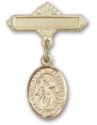 Gold Filled Baby Badge with St. Gabriel the Archangel Charm and Polished Badge Pin
