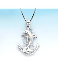Sterling Silver Dolphin Anchor Necklace Pendant with Box Chain