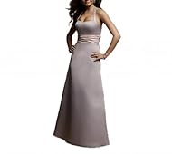 Belted Halter Sleeveless Satin Bridesmaid Dress 