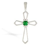 14K White Gold Genuine Round Emerald Cross Pendant