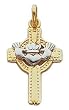 Charm - 14kt Two-Tone Gold Claddaugh Cross Pendant