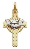 Charm - 14kt Two-Tone Gold Claddaugh Cross Pendant