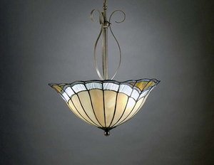 Art Nouveau Style Hanging Fixture with Tiffany Glass inverted bowl Shade.