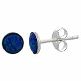 Sterling Silver 5mm Simulated Dark Blue Opal Stone Round Circle Stud Junior Earrings