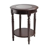 Whitman Round End Table with Glass inset, Cappuccino Finish