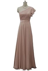 A-line Natural   Waistline Floor Length Lace Pleated Chiffon Flutter One Shoulder High-Neck Bridesmaid Dress 
