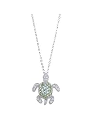 Sterling Silver Green CZ Turtle Pendant with Chain