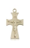 14kt Gold Celtic Crucifix Medal 1 1/2 Mens Large x 7/8" Inches 5674KT No Chain Included In A Grey Velvet Gift Box