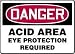 DANGER ACID AREA EYE PROTECTION REQUIRED 10 x 14 Plastic 5 Yr Sign