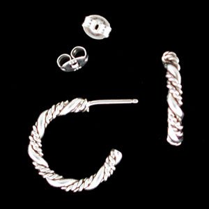 Southwestern Native American Handmade Twisted Hoop Earrings in Sterling Silver, #1874