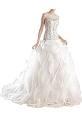 Lace-Up Jeweled Sheer Natural   Waistline  Organza  Ball Gown Wedding Dress 