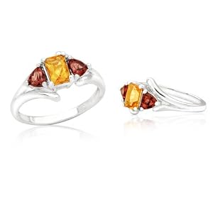 Buy Radiant Trillion Cut Citrine Garnet Three-Stone Ring Sterling Silver