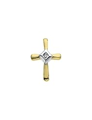 12.75x09.50 mm Inside Cross 14K Yellow Gold Rhodium Plated Diamond Unity Cross in 14K Yellow Gold