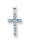 14k White Gold Blue Topaz Cross Pendant
