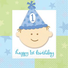 Childrens Toyshop  Toys : Happy First Birthday Boy Napkins