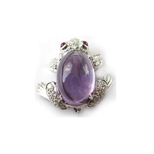Animal Collection Amethyst, Ruby and Diamond Frog Pin Platinum by