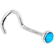 Solid 14KT White Gold 2mm Turquoise Right Nostril Screw - 20 Gauge