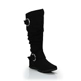 Knee High Double Buckle Slouch Boots Black