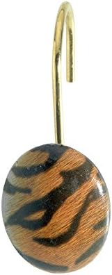 Carnation Home Fashions "Tiger" Animal Instincts Shower Curtain Hooks, Multi Color, Set of 12