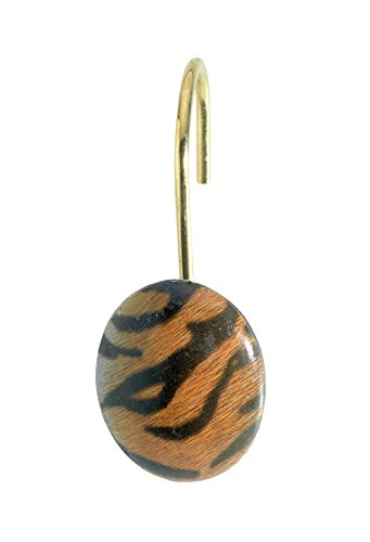 Carnation Home Fashions "Tiger" Animal Instincts Shower Curtain Hooks, Multi Color, Set of 12