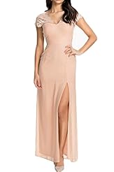 V-neck Chiffon Ankle Length Slit Lace Sleeveless Evening Dress/Maxi Dress 