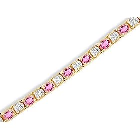 14K Yellow Gold Genuine Oval Pink Tourmaline and Diamond Bracelet by Jewels For Me