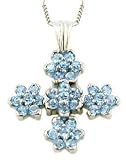 14K Blue Topaz Flower Cross Pendant with 18 Chain