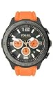Fossil Men's Brushed Black Ion-Plated Chronograph Orange Rubber Strap Watch #CH2540